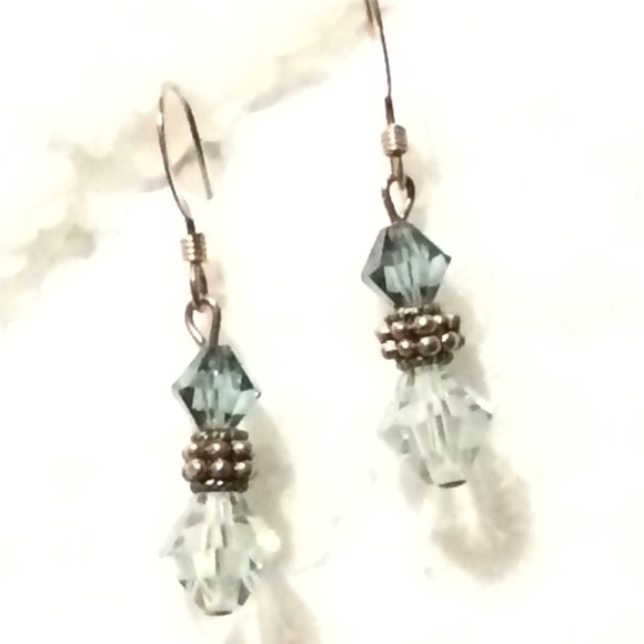 Blue Faceted Crystal Earrings - Picture 4 of 5